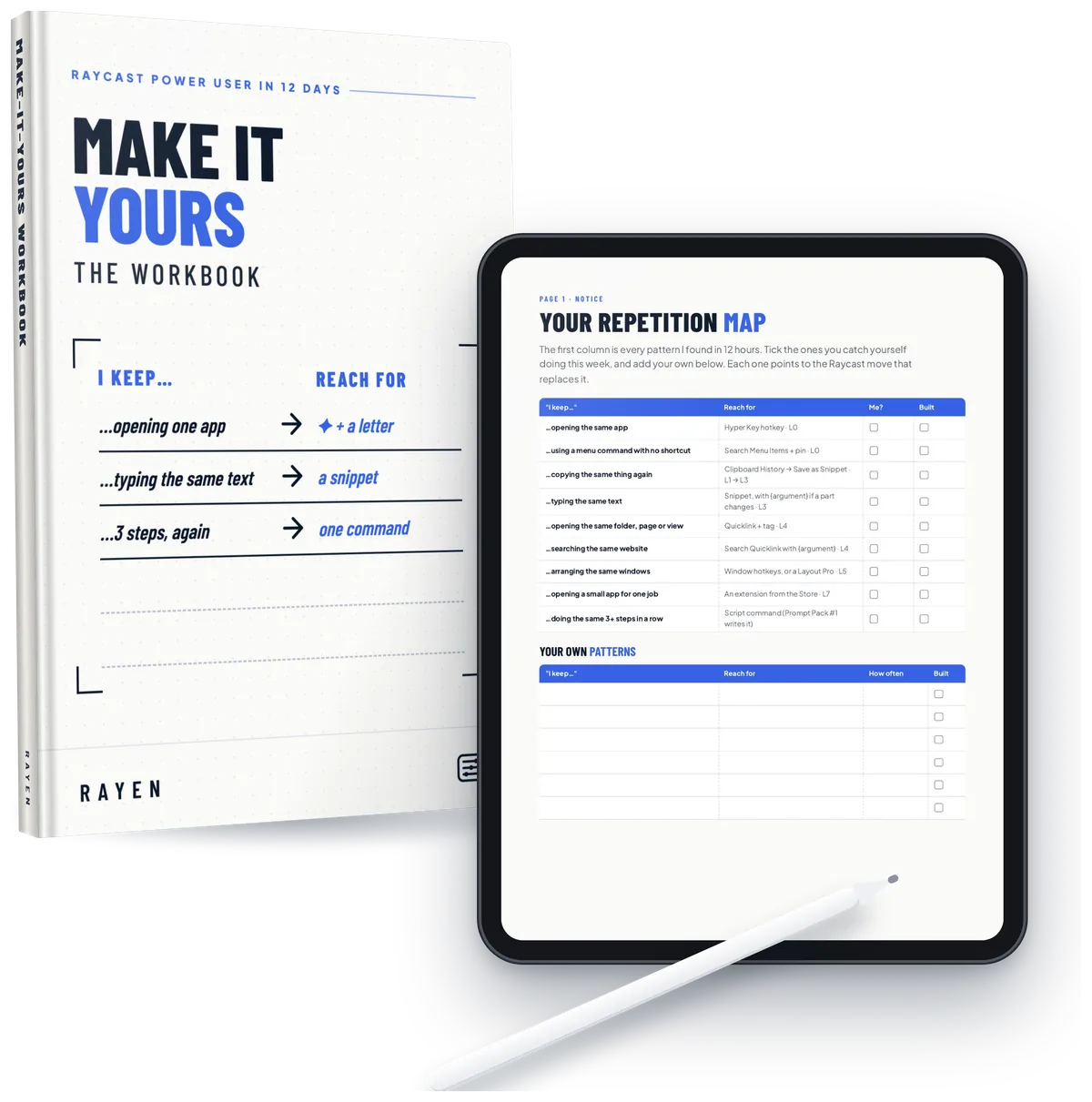The Make-It-Yours Workbook as a book and on a tablet